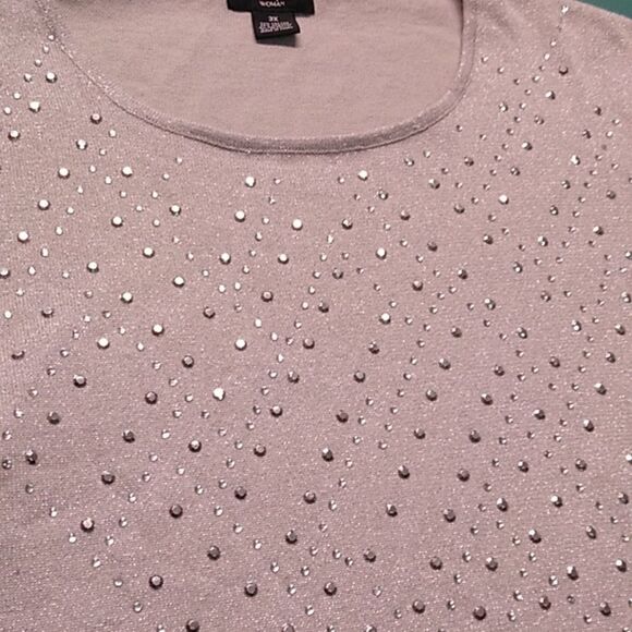 Nue Options Women 3X Cotton Blend Embellished light weight Gray Sweater - Picture 3 of 6